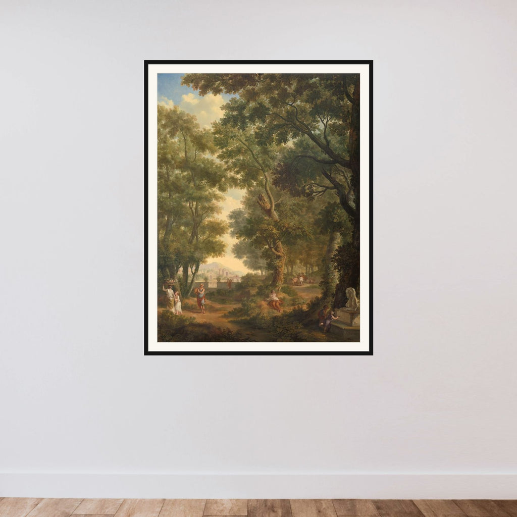 Arcadian Landscape, one of a series of ten murals in the garden room of the main floor of the Amsterdam house Herengracht 524 framed — shown to scale