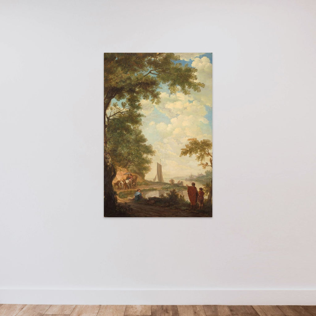 Arcadisch landschap with figuren bij een rivieroever unframed — shown to scale