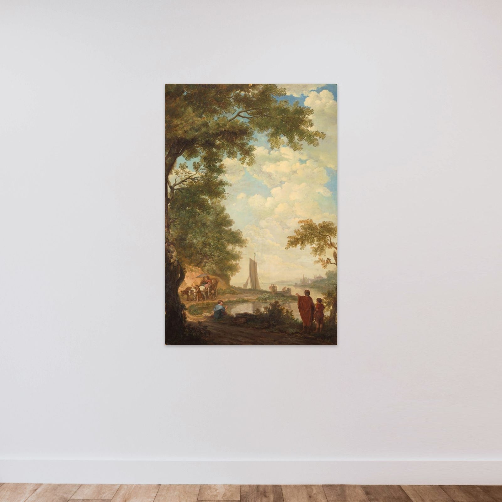 Arcadisch landschap with figuren bij een rivieroever unframed — shown to scale