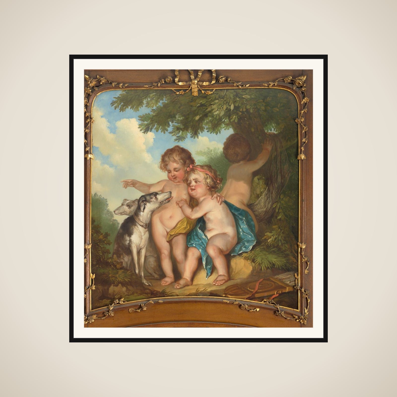 Drie kinderen met twee honden framed