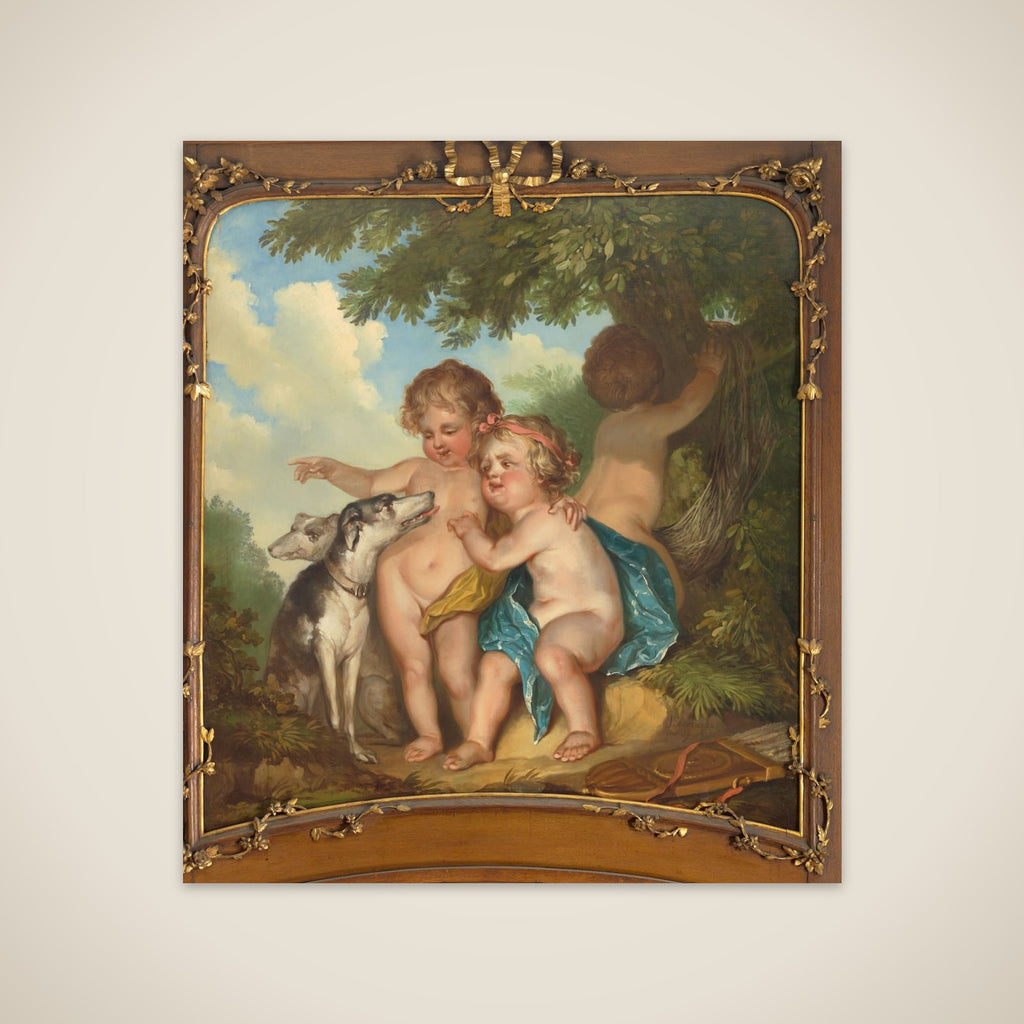 Drie kinderen met twee honden unframed print