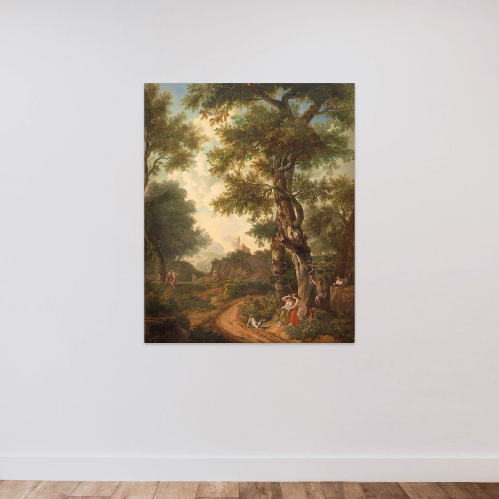 Arcadisch landschap with reizigers unframed — shown to scale