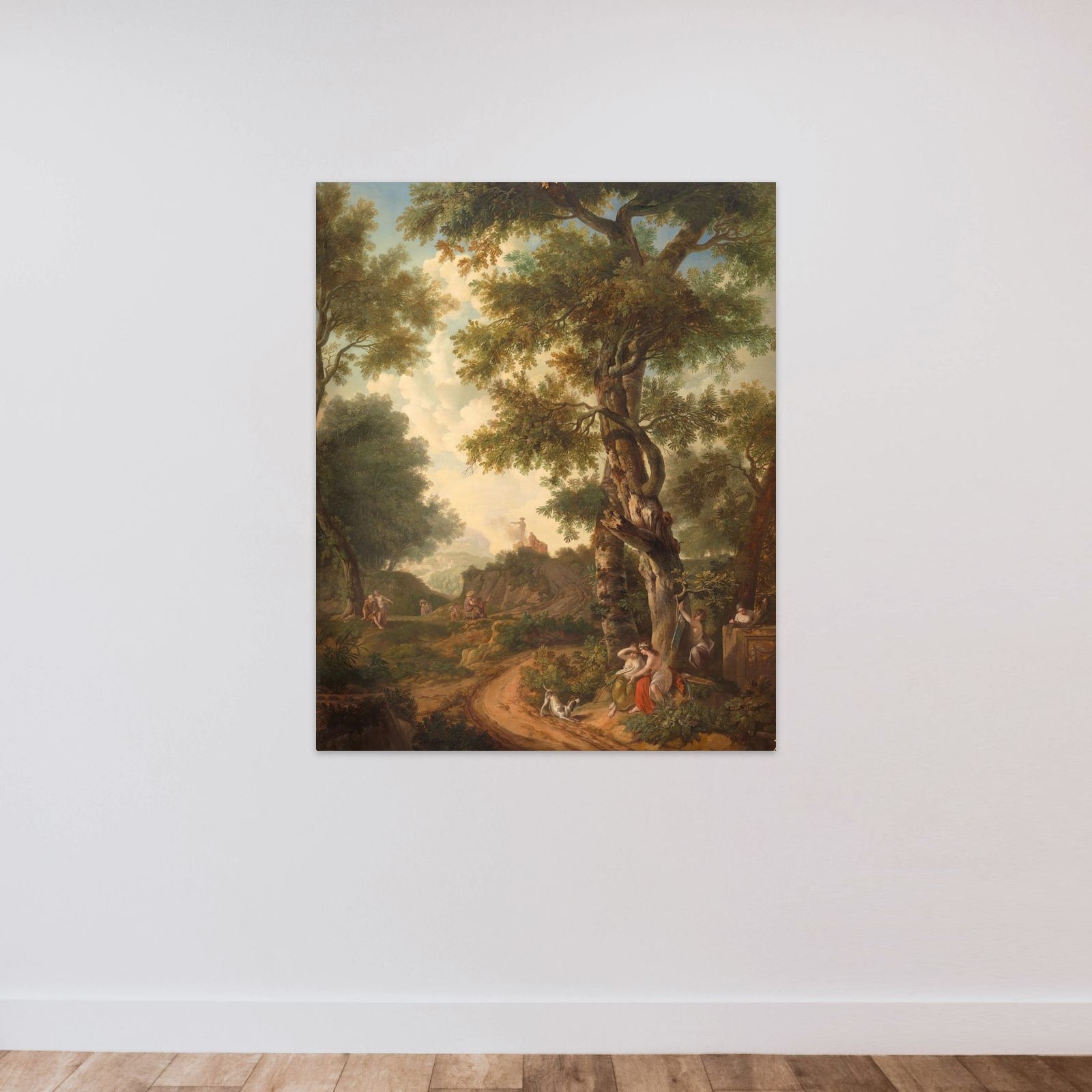 Arcadisch landschap with reizigers unframed — shown to scale