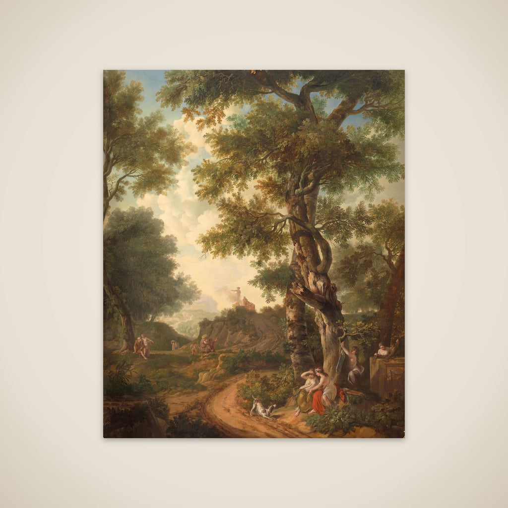 Arcadisch landschap with reizigers unframed print