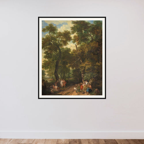 Arcadisch landschap with musicerende en dansende herders framed — shown to scale