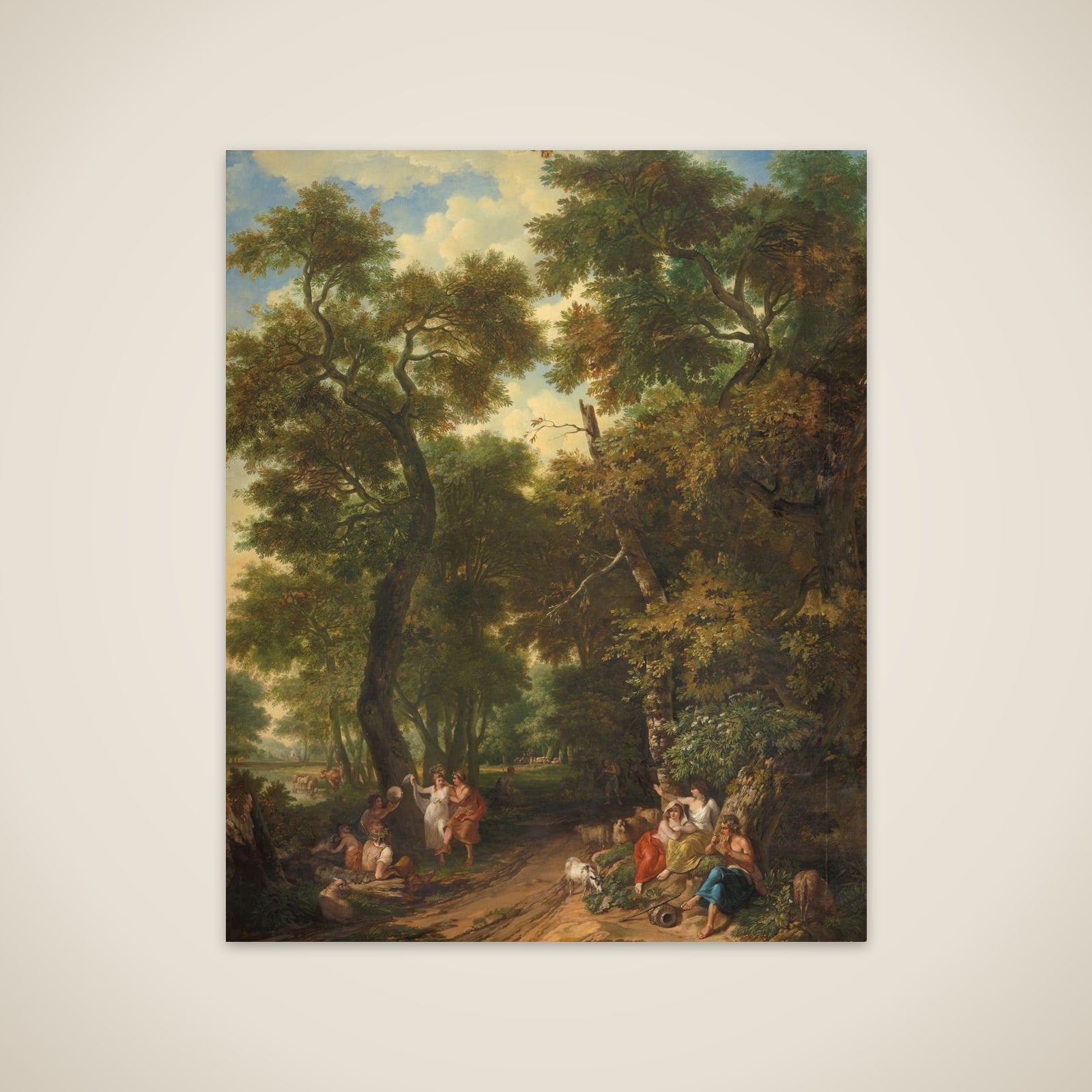 Arcadisch landschap with musicerende en dansende herders unframed print