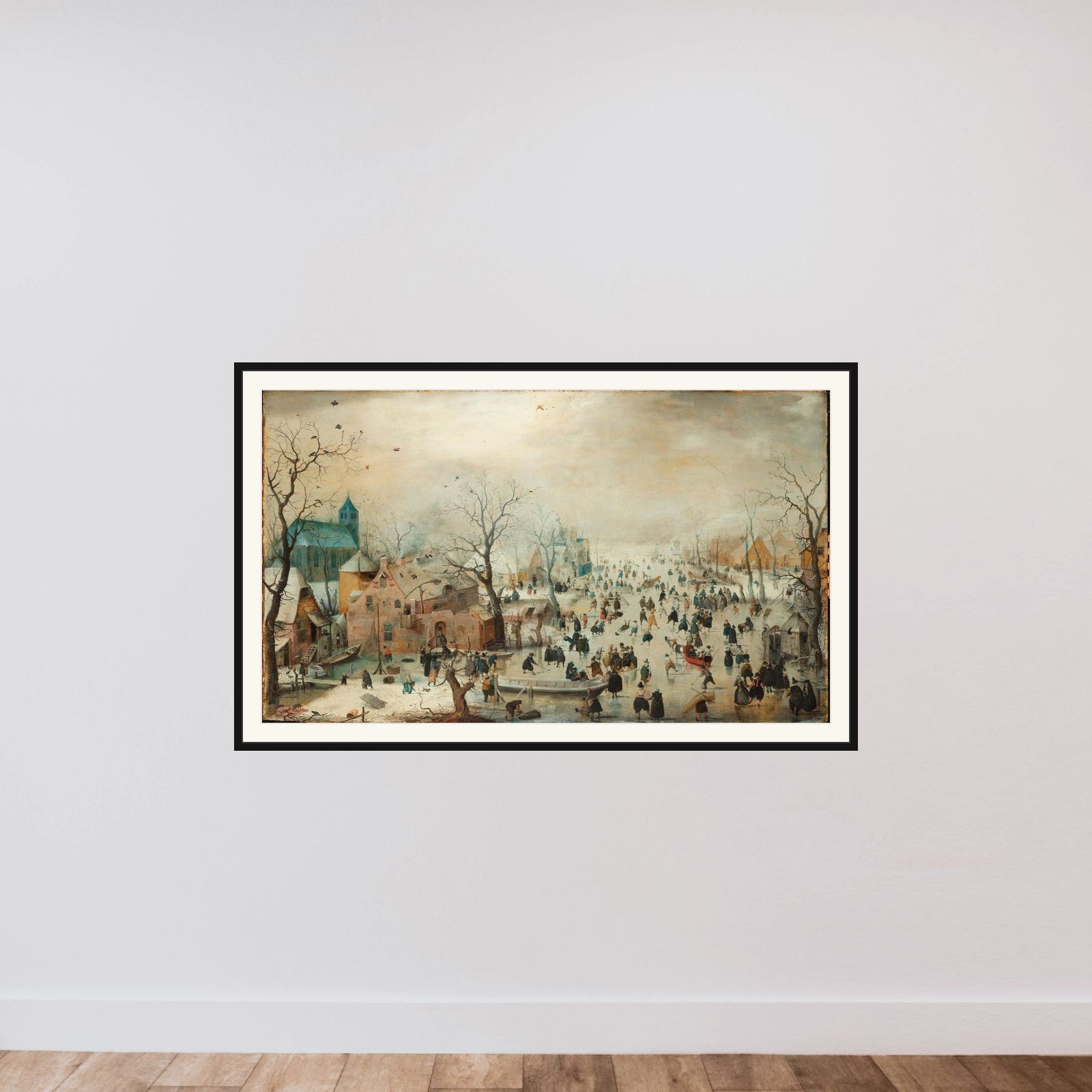 Winter Landscape with Ice Skaters framed — shown to scale