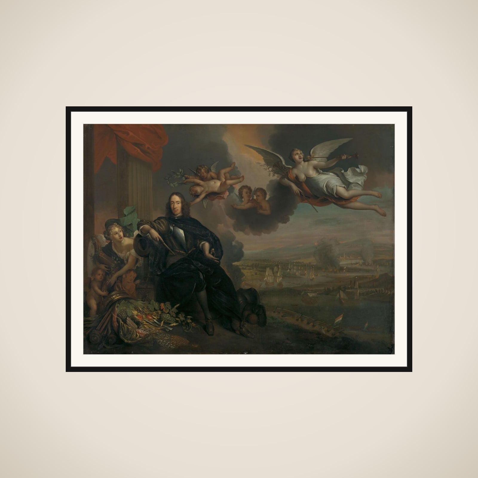 The Apotheosis of Cornelis de Witt, with the Dutch Raid on the Medway in the background framed