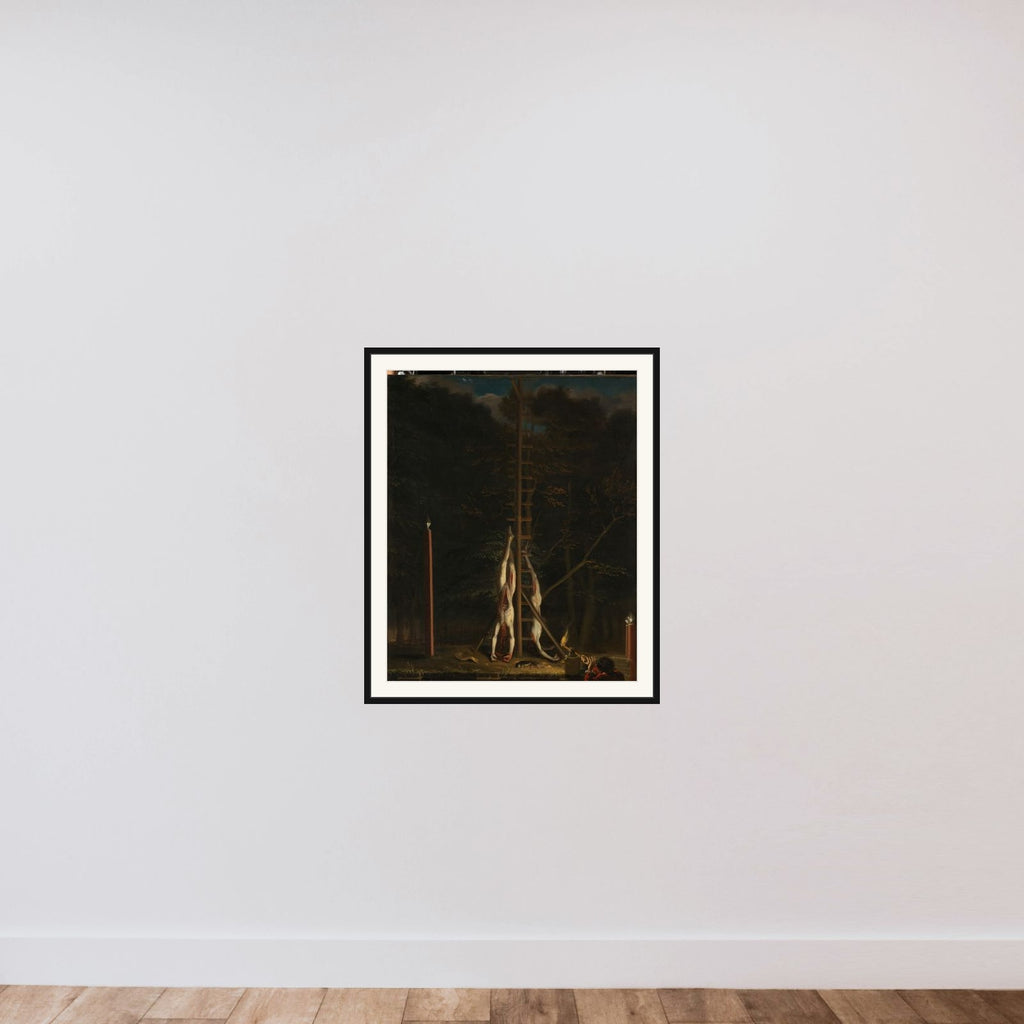 The Corpses of the de Witt Brothers, Jan and Cornelis, Hanging on the Groene Zoodje on the Vijverberg, The Hague, 1672 framed — shown to scale