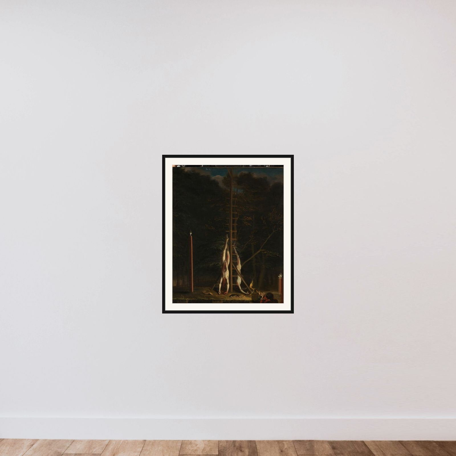 The Corpses of the de Witt Brothers, Jan and Cornelis, Hanging on the Groene Zoodje on the Vijverberg, The Hague, 1672 framed — shown to scale