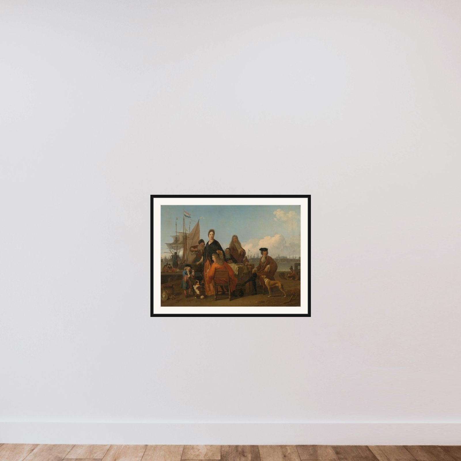 The Bakhuysen and de Hooghe Families dining at the Mosselsteiger (Mussel Pier) on the Y, Amsterdam framed — shown to scale
