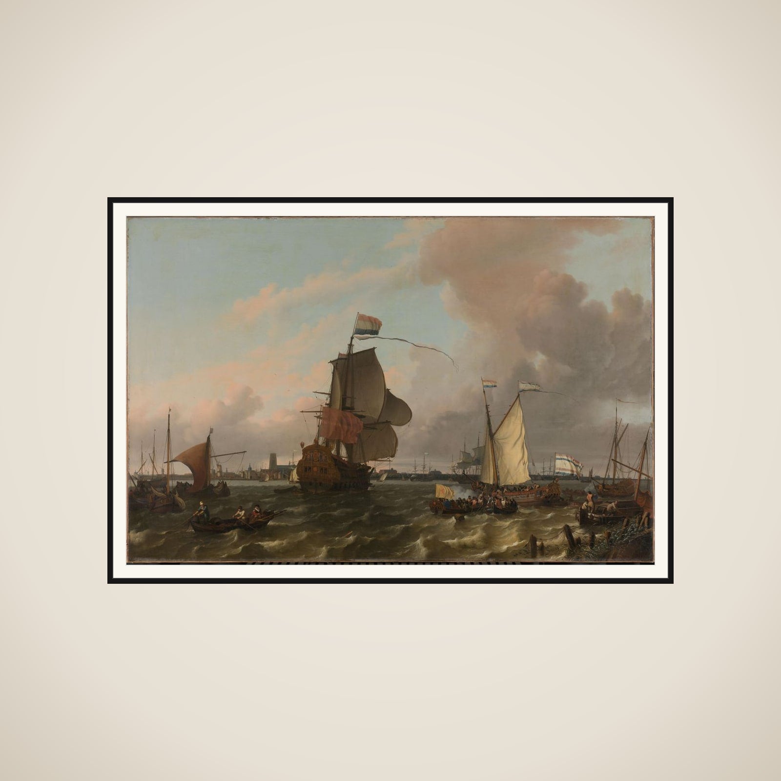 The Man-of-War 'Koning William' on the Maas off Rotterdam framed