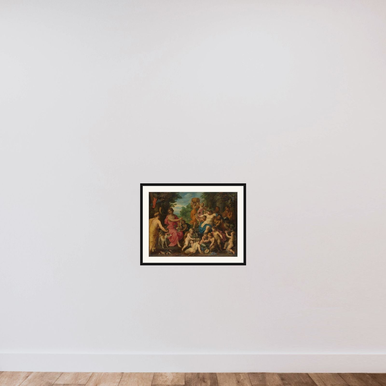 Diana Offered Wine and Fruit by Bacchus and his Retinue framed — shown to scale
