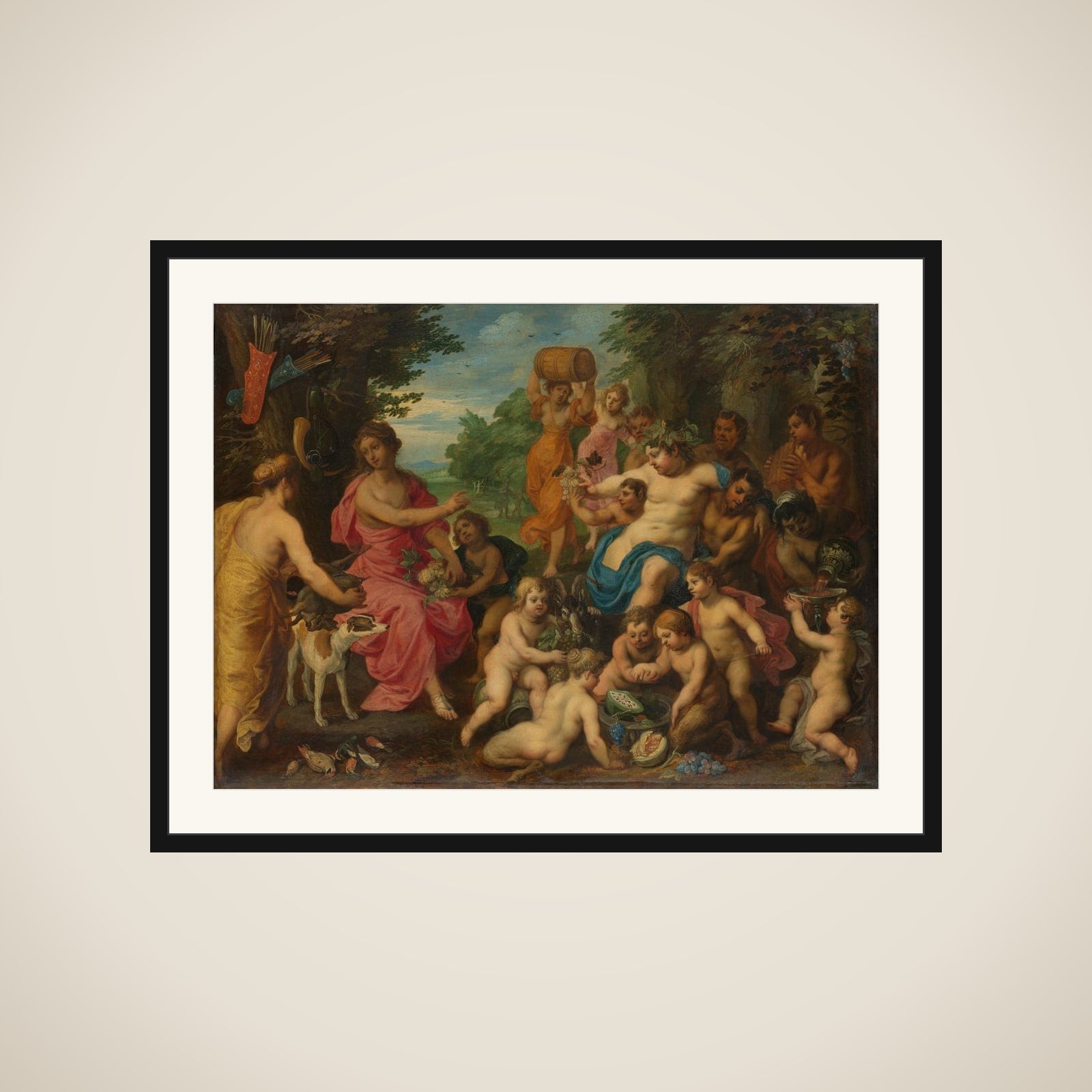 Diana Offered Wine and Fruit by Bacchus and his Retinue framed