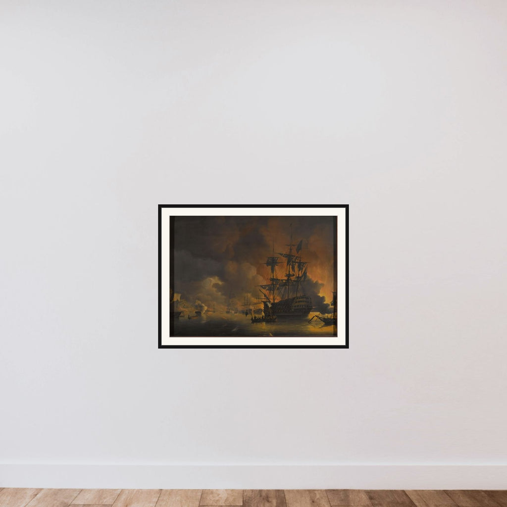 The fire on the Wharves of Algiers, shortly after the commencement of the Bombardment by the Anglo-Dutch Fleet, 27 August 1816 framed — shown to scale