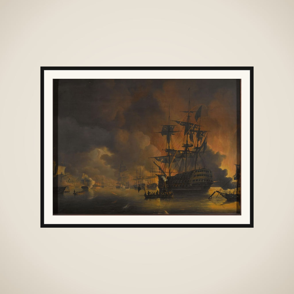 The fire on the Wharves of Algiers, shortly after the commencement of the Bombardment by the Anglo-Dutch Fleet, 27 August 1816 framed