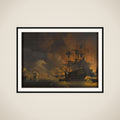 The fire on the Wharves of Algiers, shortly after the commencement of the Bombardment by the Anglo-Dutch Fleet, 27 August 1816 framed