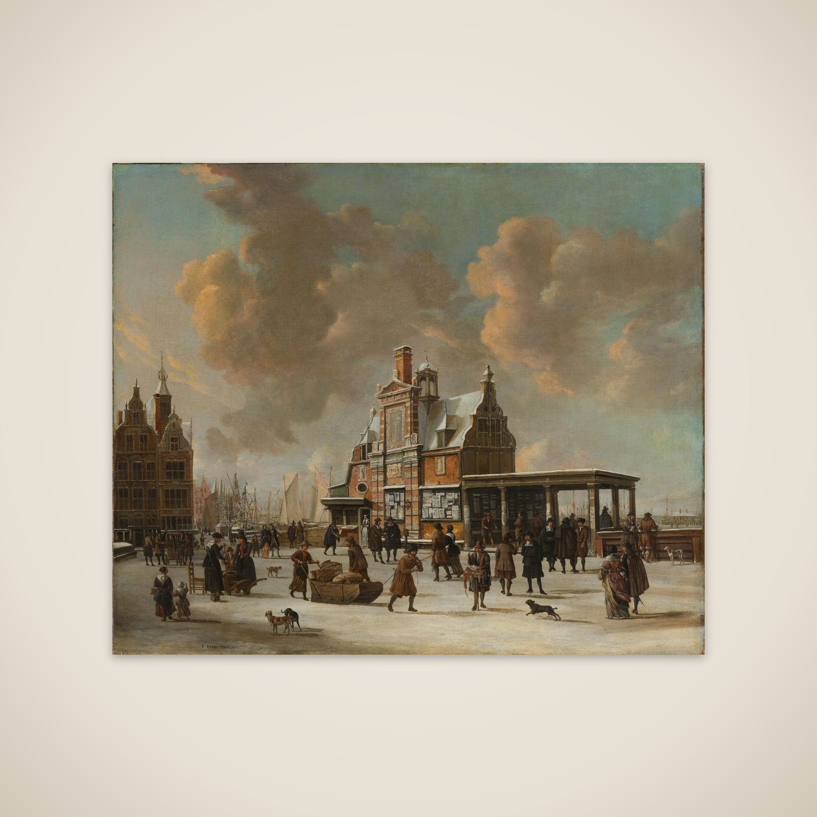 The Paalhuis and the Nieuwe Brug, Amsterdam, in the Winter unframed print