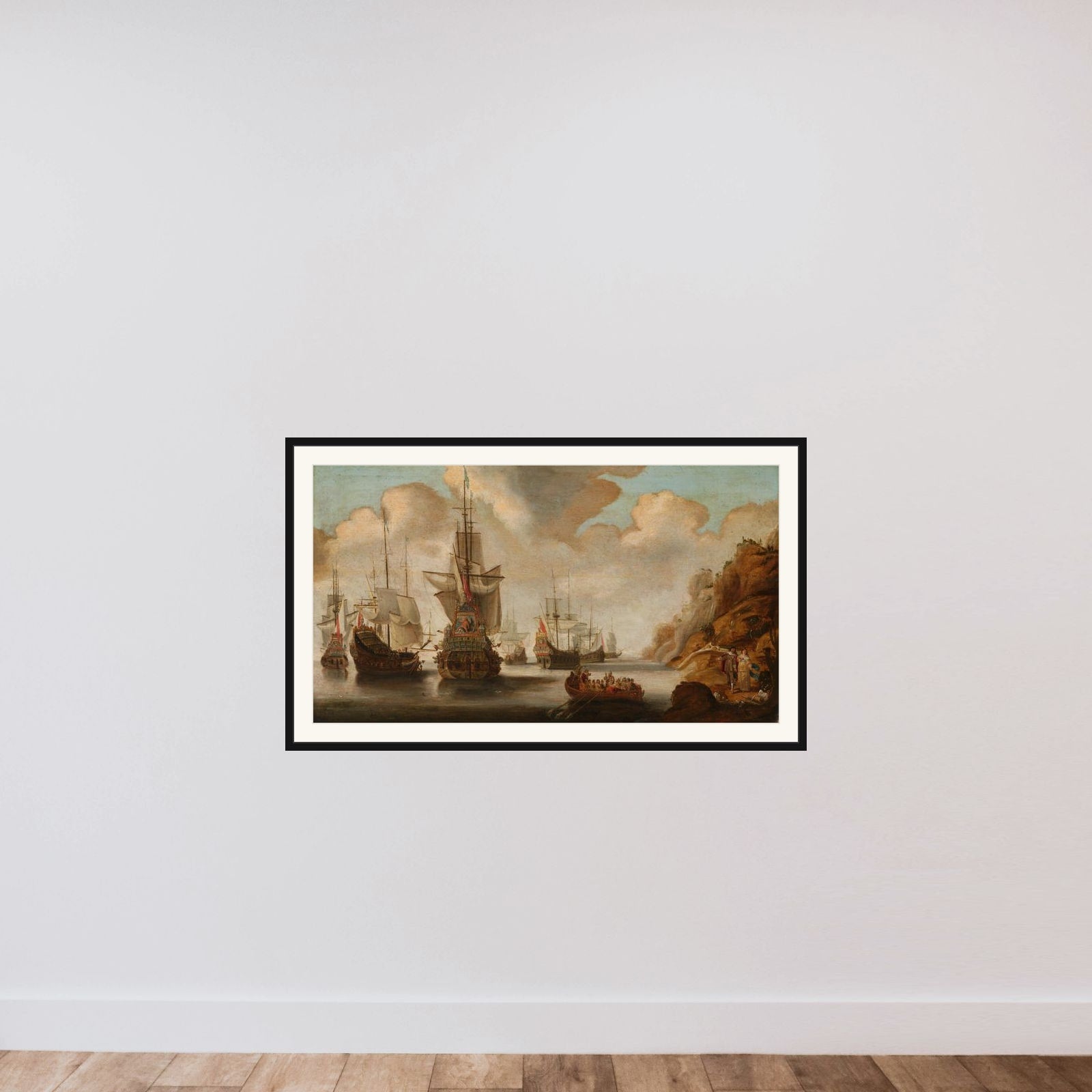 A French Squadron near a Rocky Coast framed — shown to scale