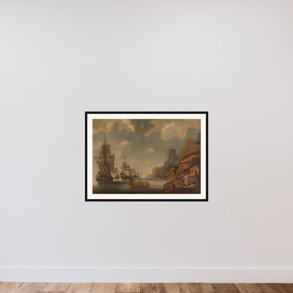 A French Squadron near a Rocky Coast framed — shown to scale