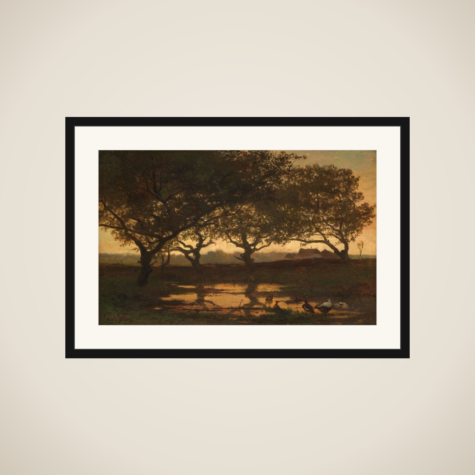 Pond in the Woods at Sunset framed
