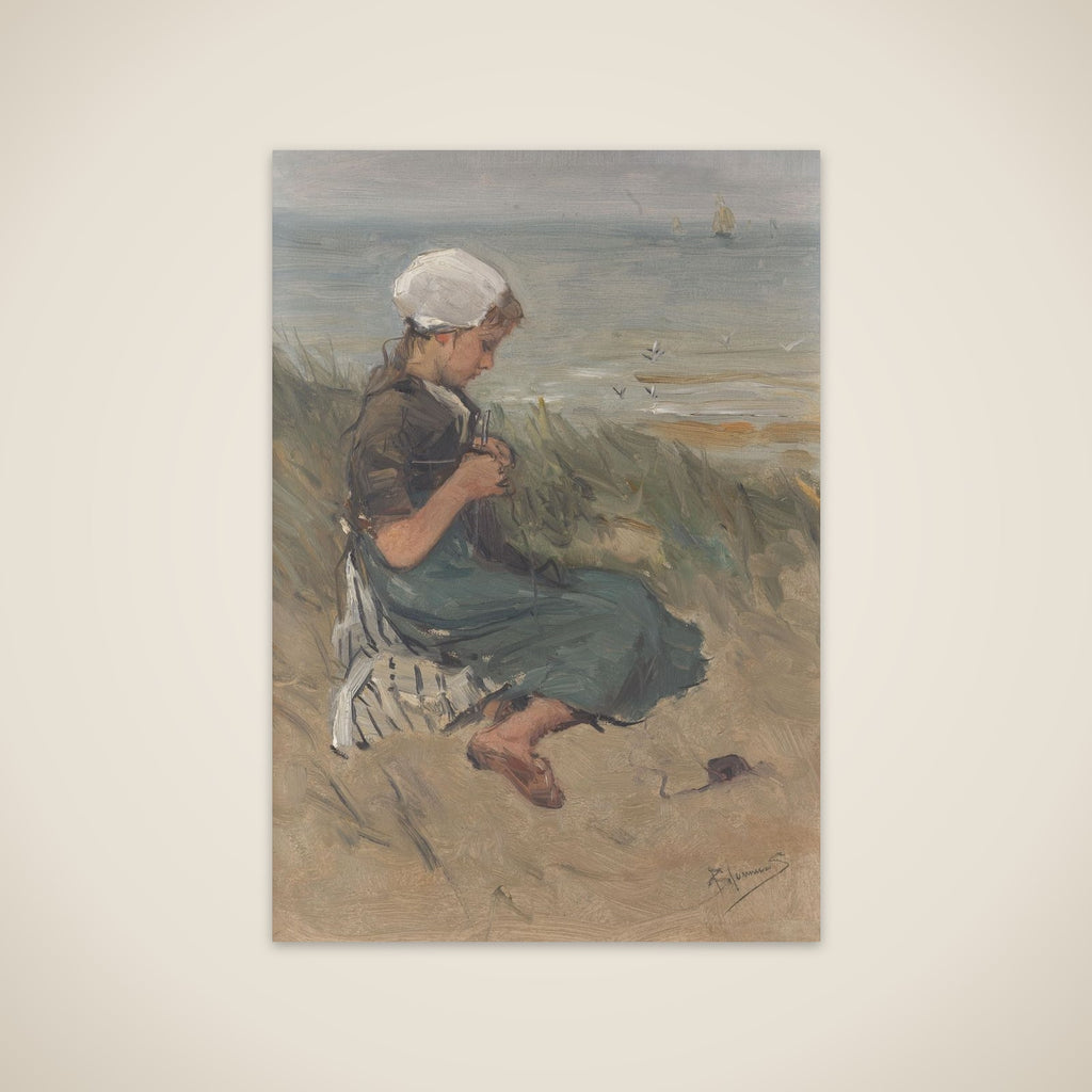 Girl Knitting in the Dunes unframed print