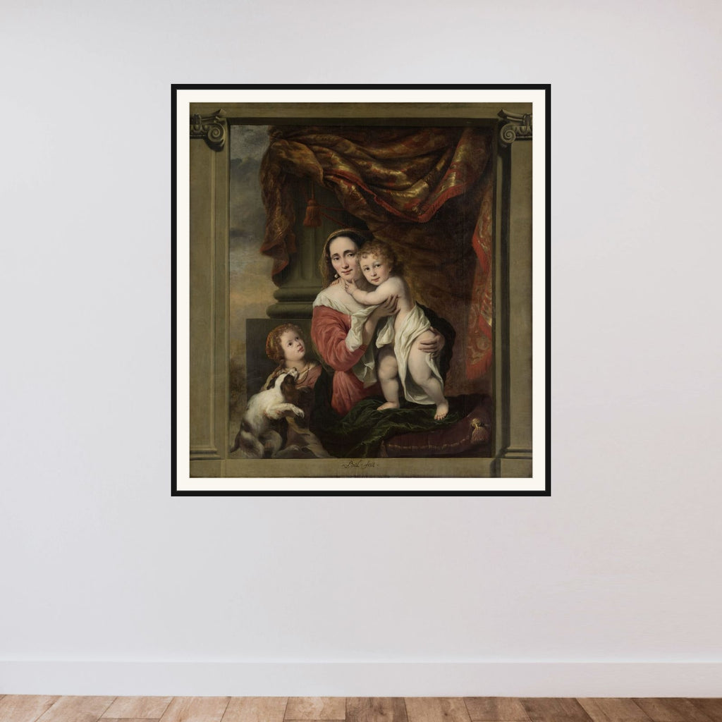 Caritas: Joanna de Geer (1629-1691) with her Children Cecilia Trip (1660-1728) and Laurens Trip (b. 1662) framed — shown to scale