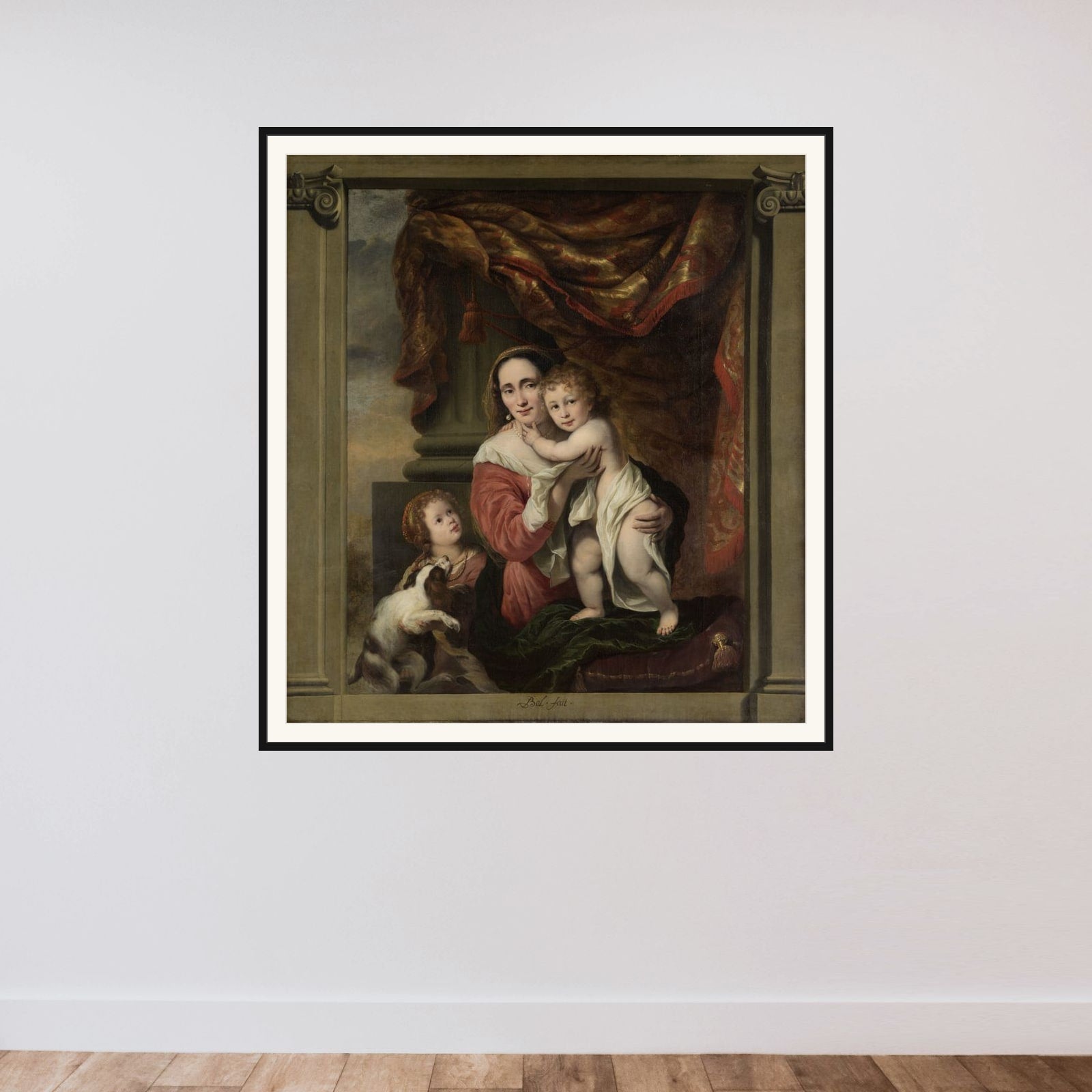 Caritas: Joanna de Geer (1629-1691) with her Children Cecilia Trip (1660-1728) and Laurens Trip (b. 1662) framed — shown to scale