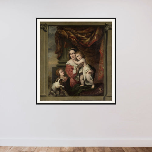 Caritas: Joanna de Geer (1629-1691) with her Children Cecilia Trip (1660-1728) and Laurens Trip (b. 1662) framed — shown to scale