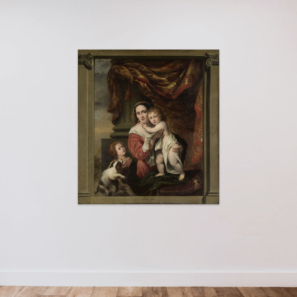 Caritas: Joanna de Geer (1629-1691) with her Children Cecilia Trip (1660-1728) and Laurens Trip (b. 1662) unframed — shown to scale
