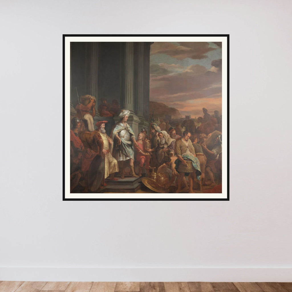 King Cyrus Handing over the Treasure Looted from the Temple of Jerusalem framed — shown to scale