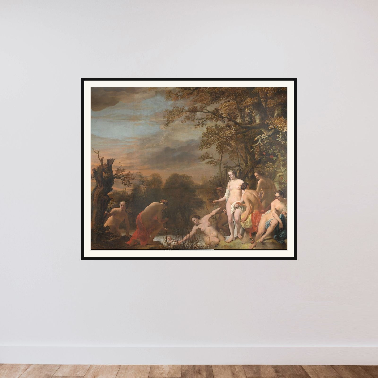 Pharoah's Daughter Discovers Moses in the Rush Basket framed — shown to scale