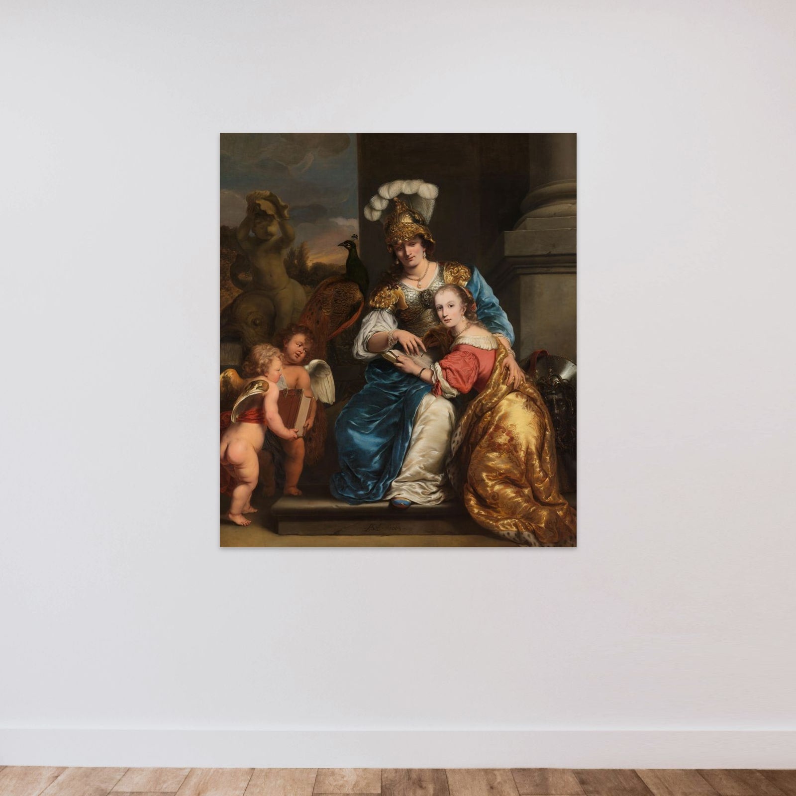 Allegory of Education: Margarita Trip (1640-1714) teaching her sister Anna Maria Trip (1652-1681) unframed — shown to scale