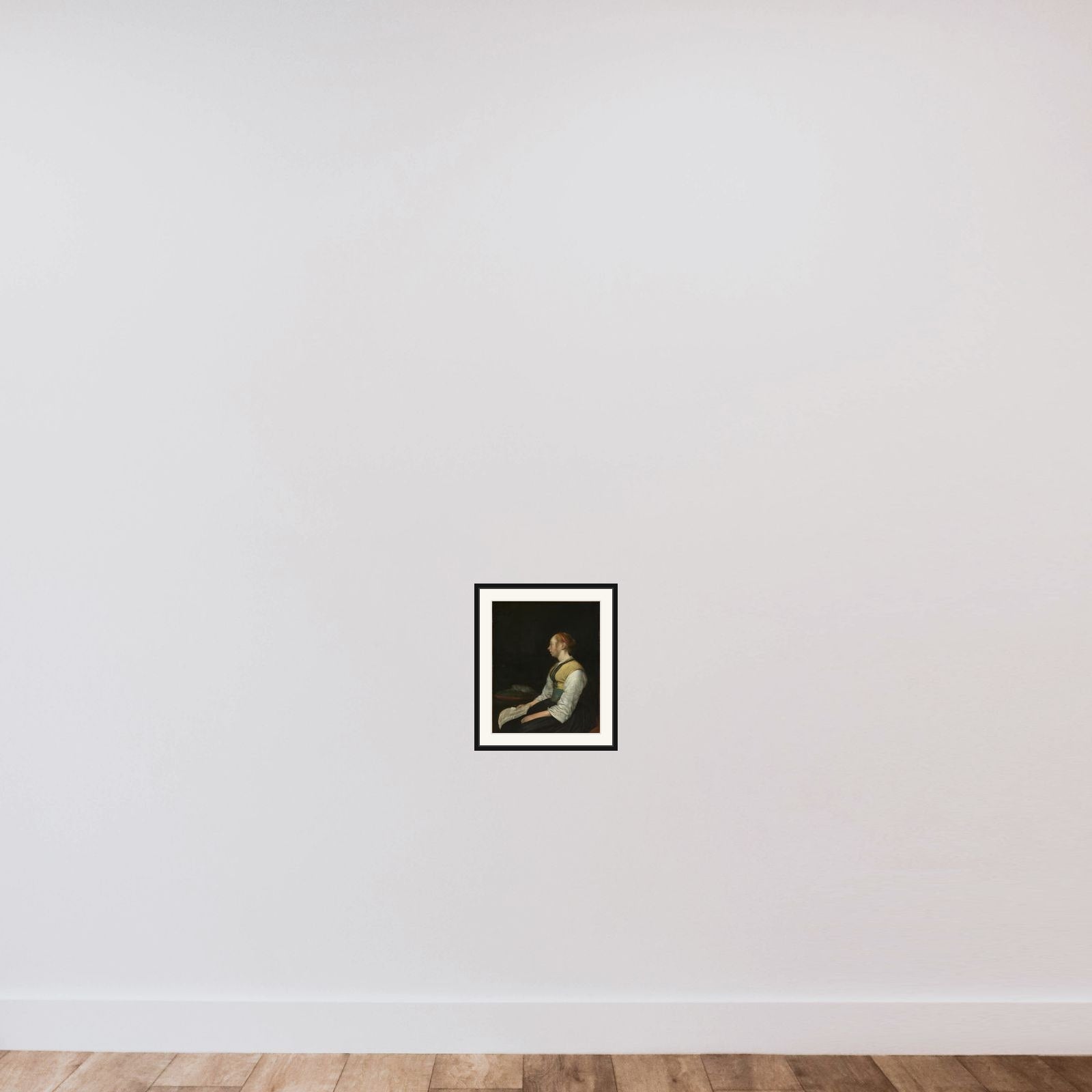 Seated Girl in Peasant Costume. Probably Gesina (1631-1690), the Painters Half-Sister framed — shown to scale