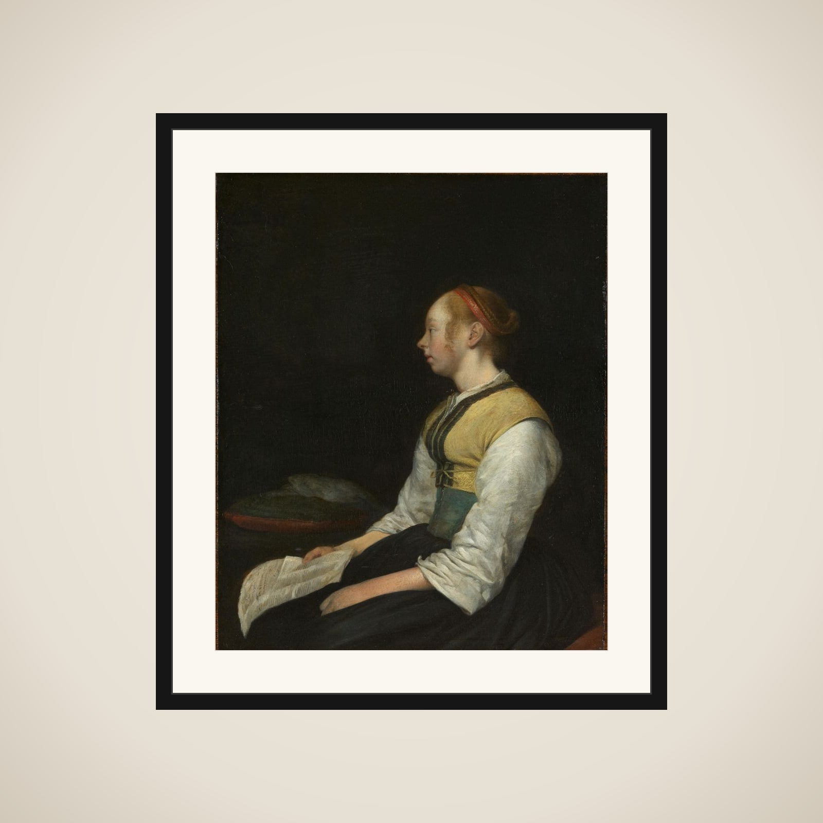 Seated Girl in Peasant Costume. Probably Gesina (1631-1690), the Painters Half-Sister framed
