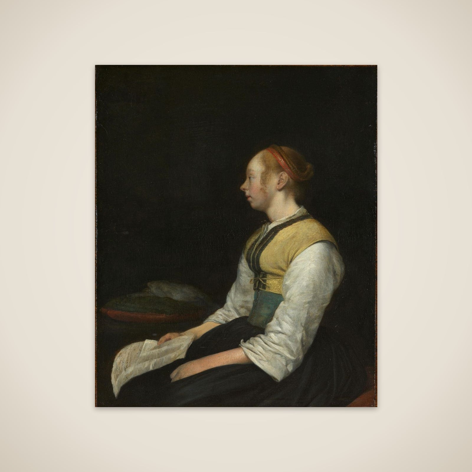 Seated Girl in Peasant Costume. Probably Gesina (1631-1690), the Painters Half-Sister unframed print