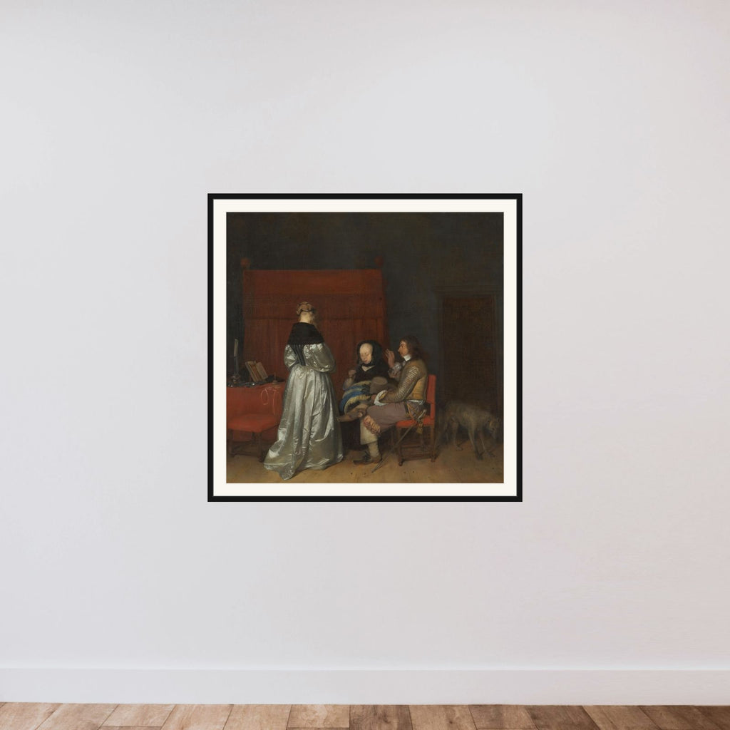 Gallant Conversation, Known as 'The Paternal Admonition' framed — shown to scale