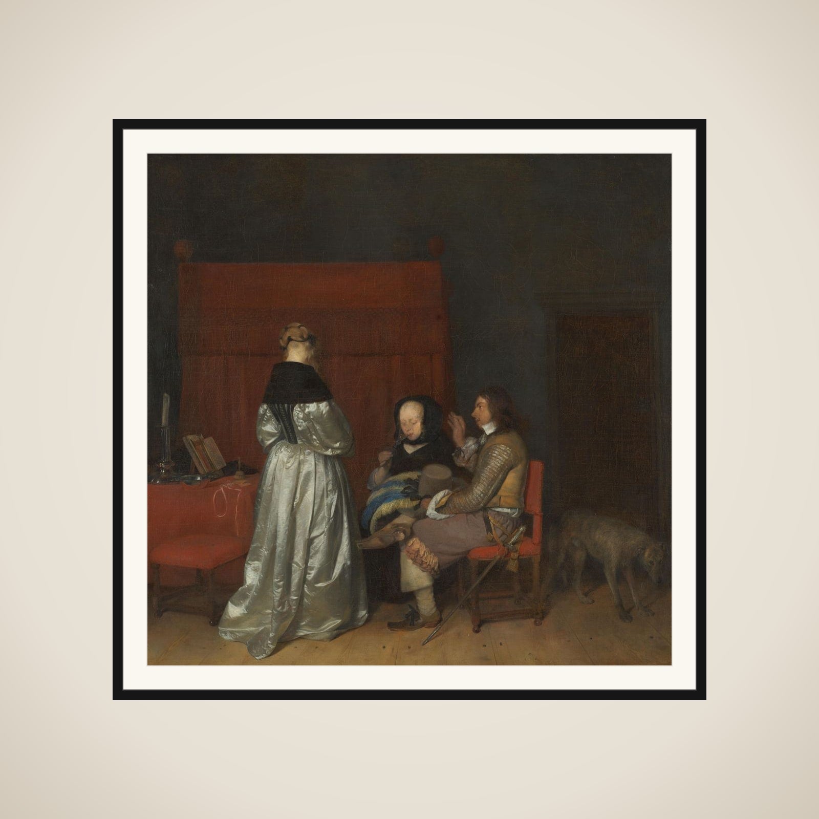 Gallant Conversation, Known as 'The Paternal Admonition' framed