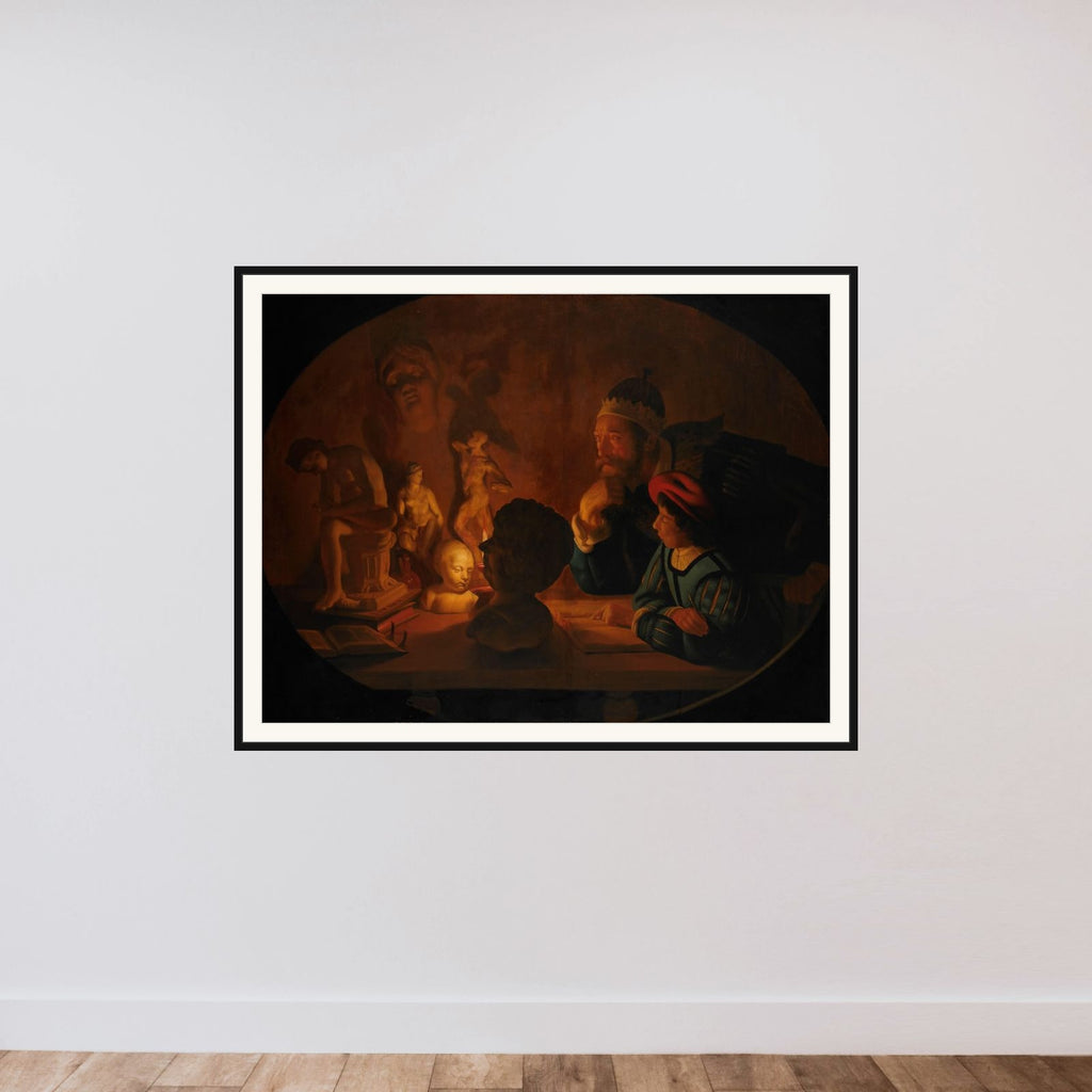 The Drawing Lesson framed — shown to scale
