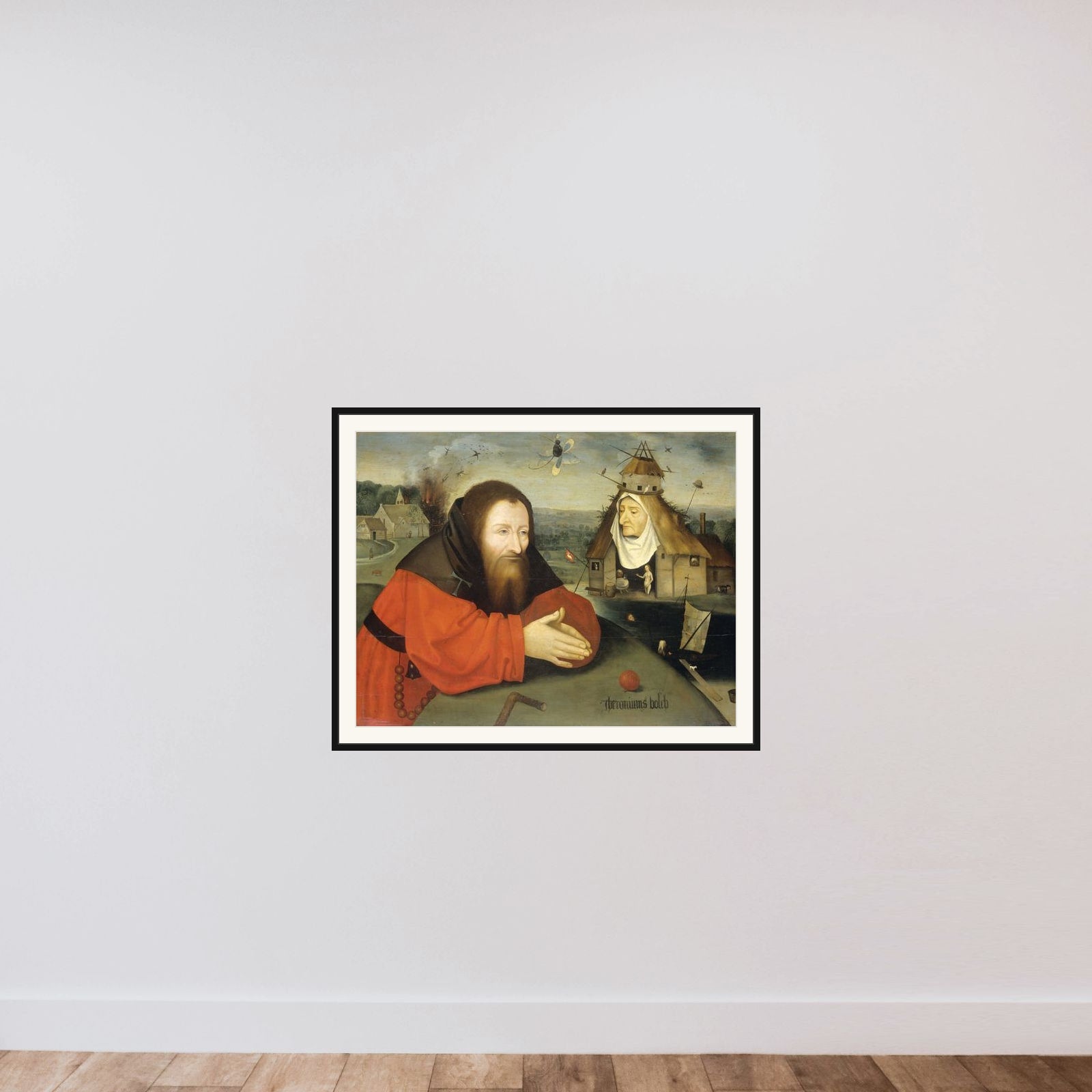The Temptation of St Anthony framed — shown to scale