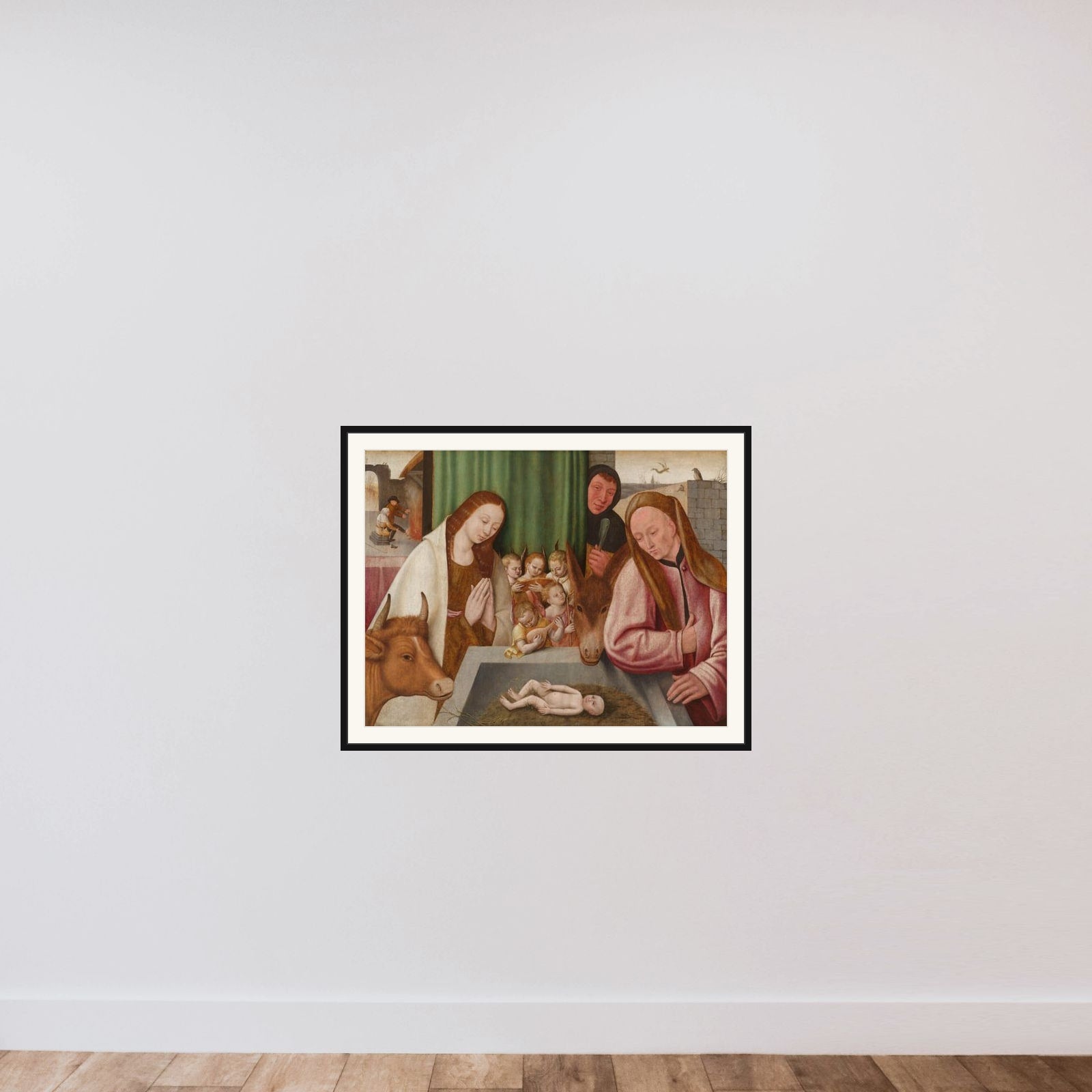 The Adoration of the Child framed — shown to scale