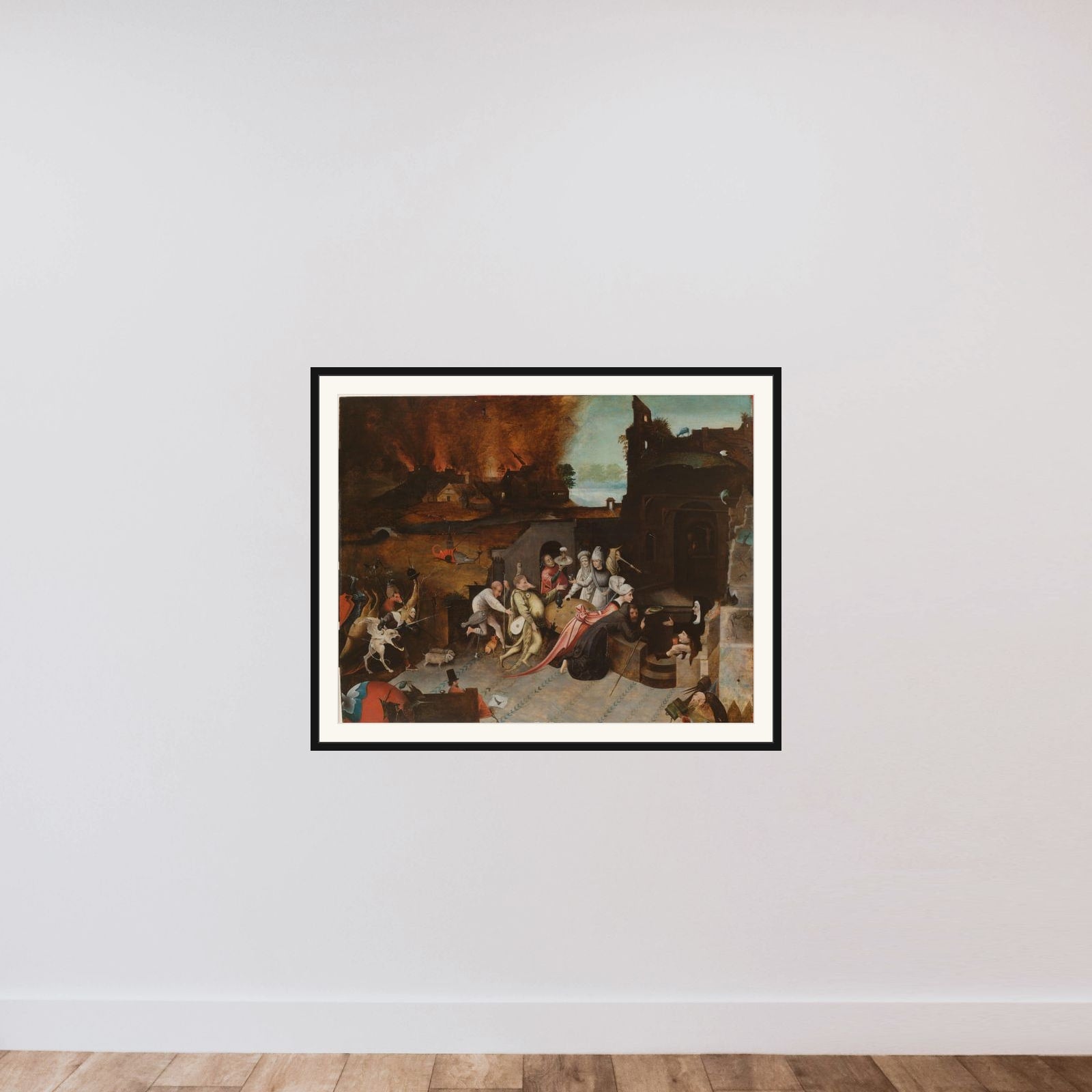The Temptation of St Anthony framed — shown to scale