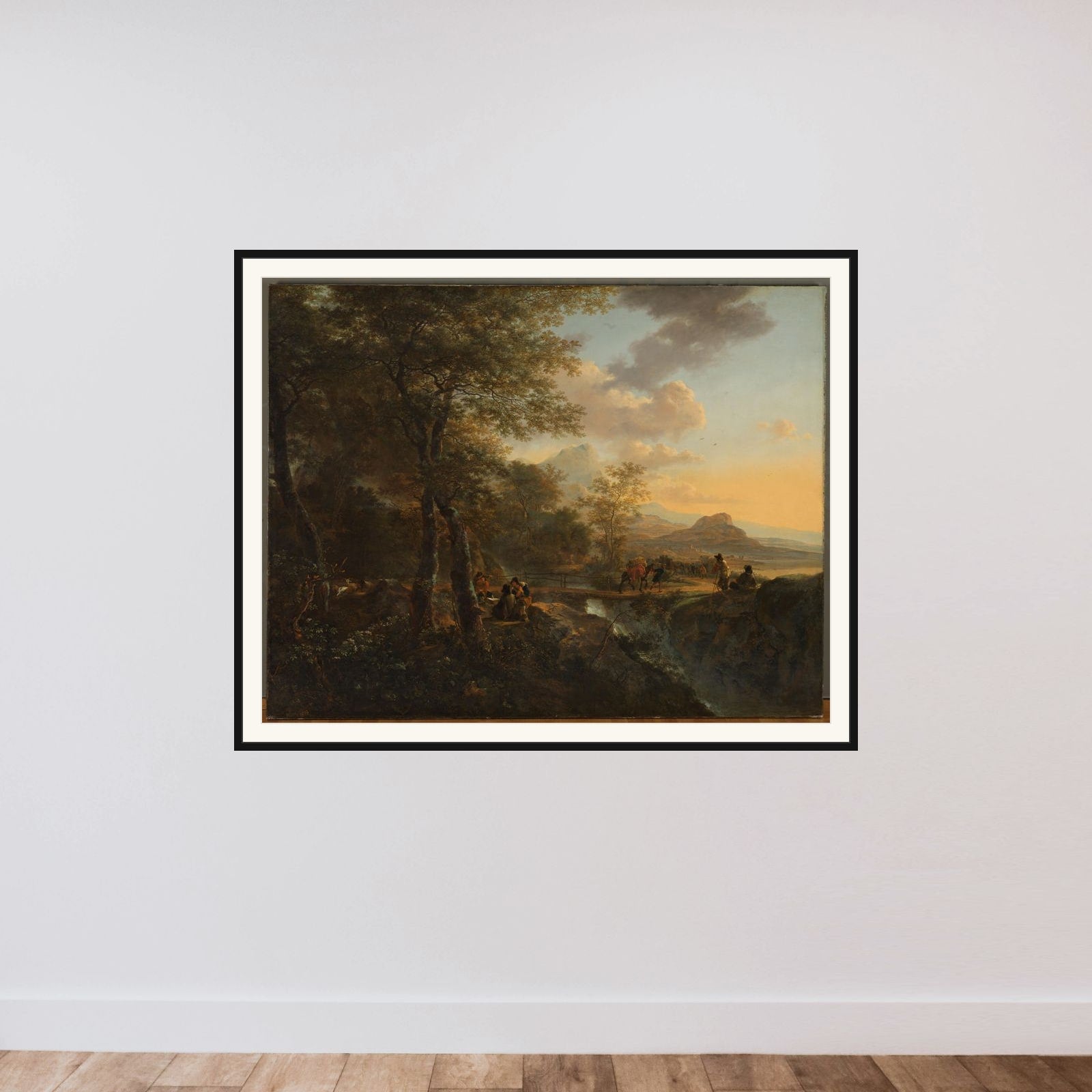 Italian Landscape with a Draughtsman framed — shown to scale
