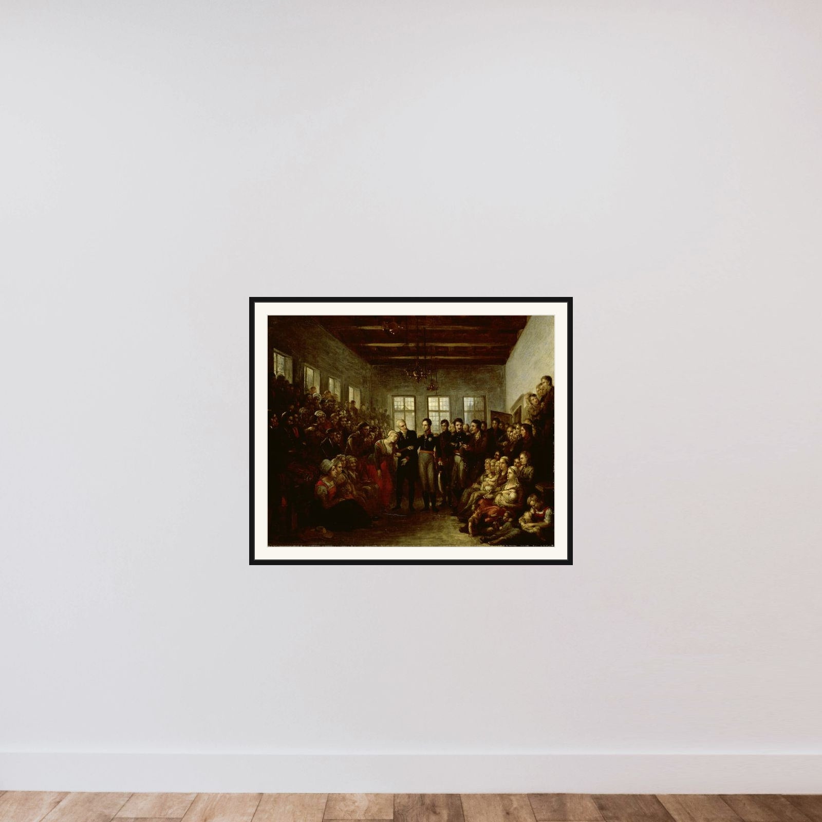 The Prince of Orange Visititing Flood Victims at the Almoners Orphanage, Amsterdam, on 14 February 1825 framed — shown to scale