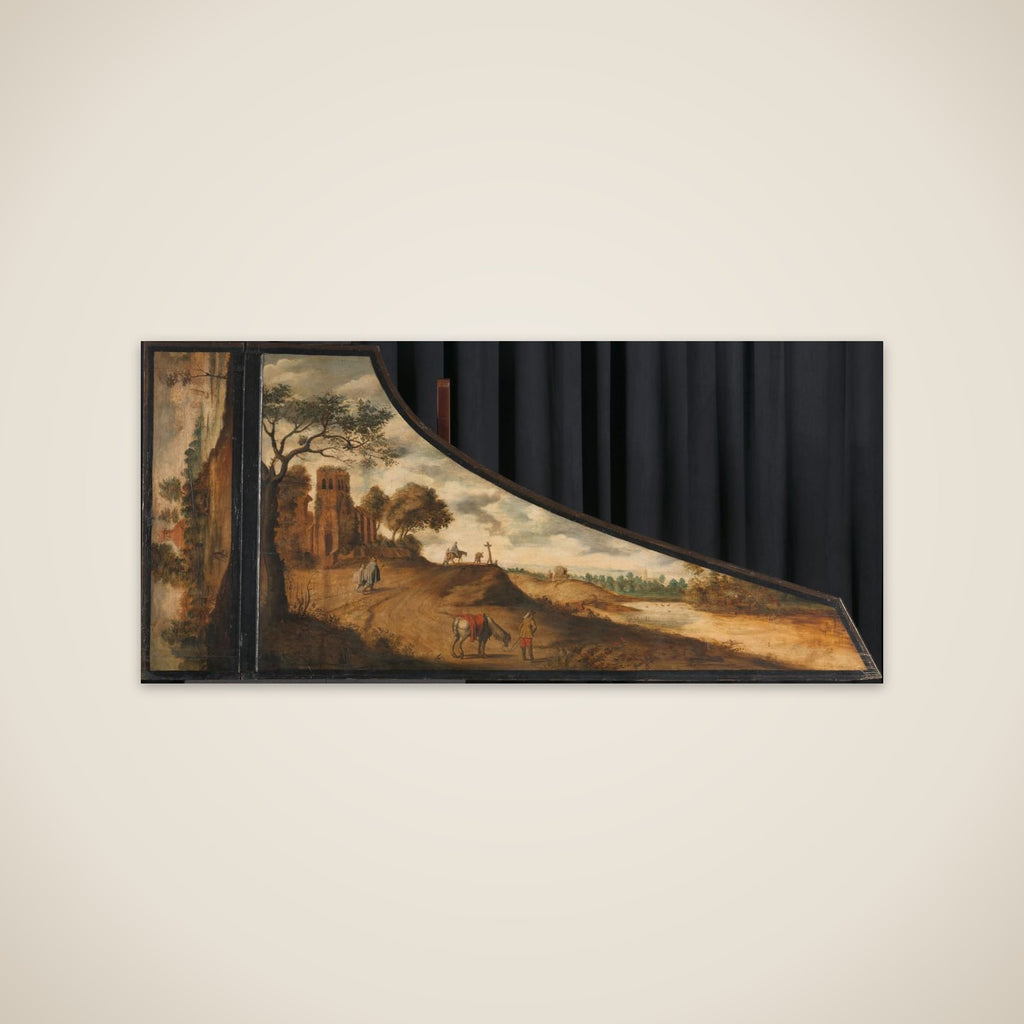 Painting on a Harpsichord Lid with a Hilly Landscape and Travellers unframed print