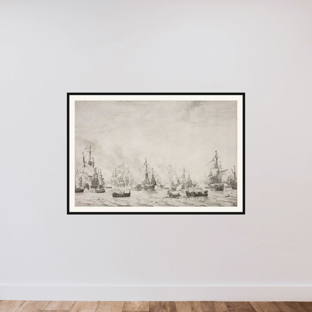 The Battle of the Downs against the Spanish Armada, 21 October 1639 framed — shown to scale