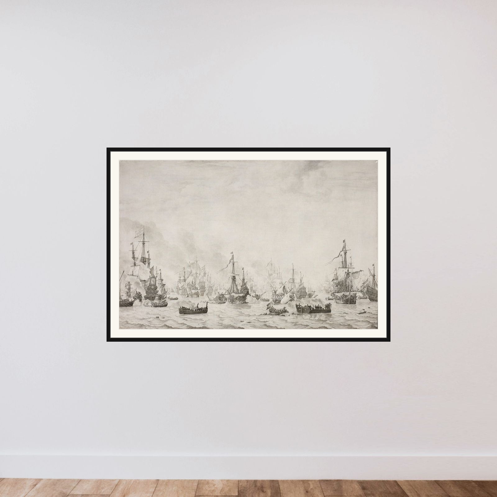The Battle of the Downs against the Spanish Armada, 21 October 1639 framed — shown to scale