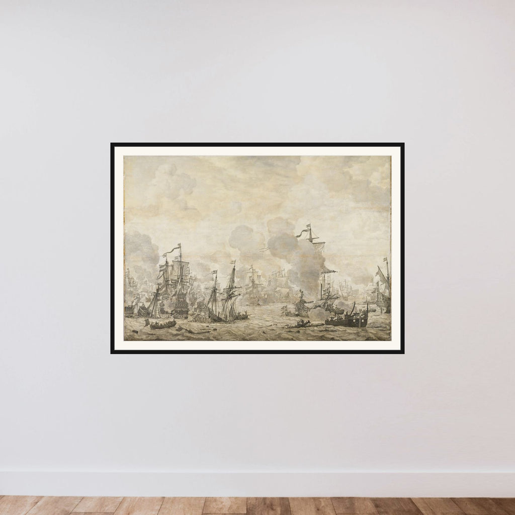 Episode from the Battle between the Dutch and Swedish Fleets in the Sound, 8 November 1658 framed — shown to scale