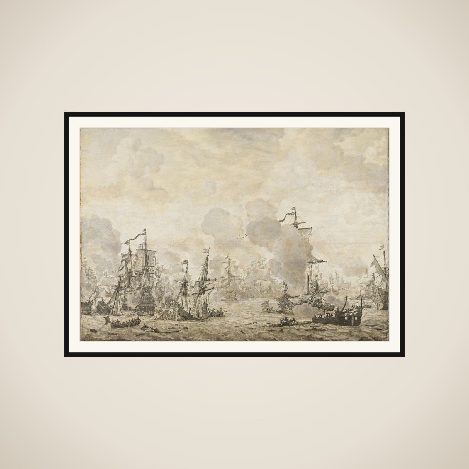 Episode from the Battle between the Dutch and Swedish Fleets in the Sound, 8 November 1658 framed