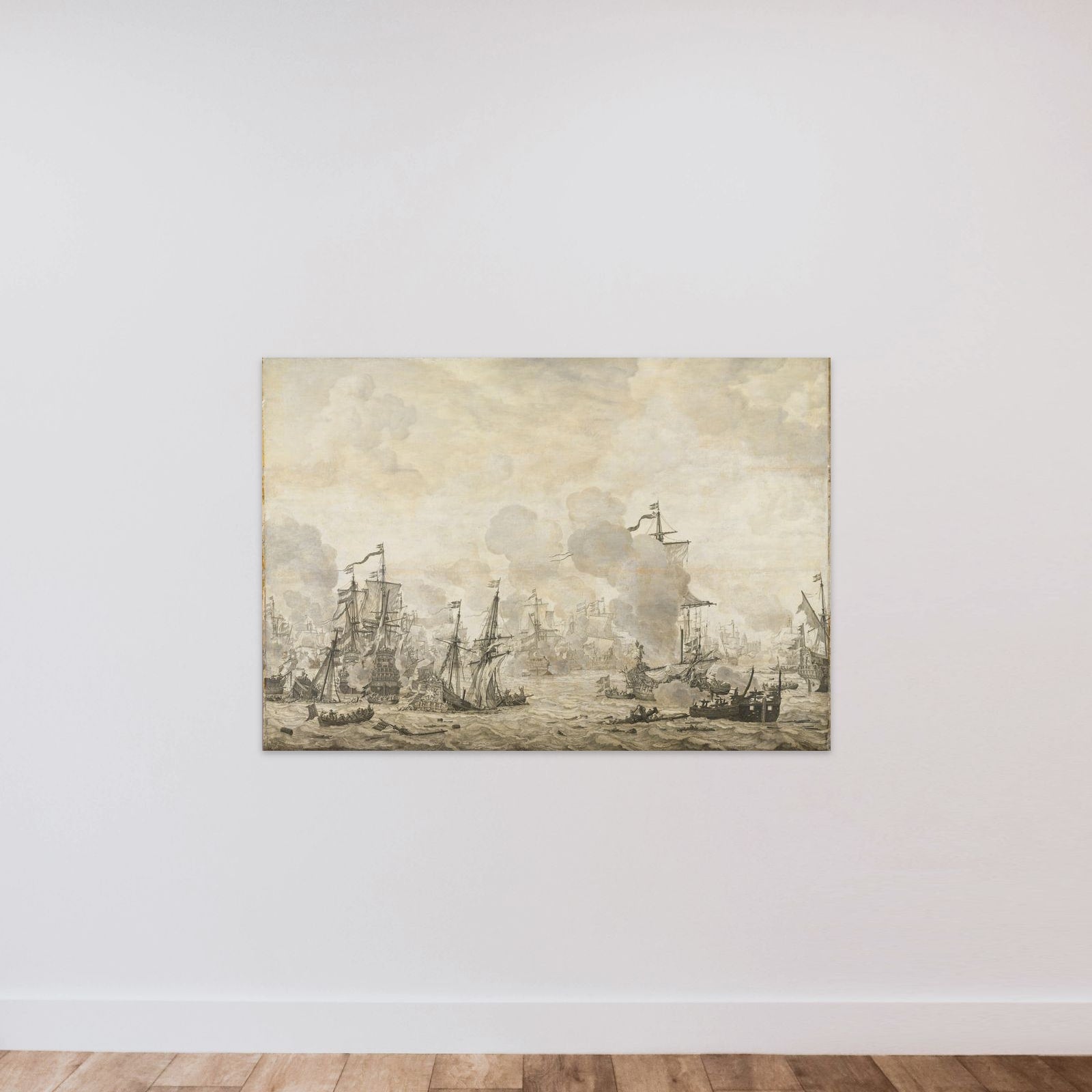 Episode from the Battle between the Dutch and Swedish Fleets in the Sound, 8 November 1658 unframed — shown to scale